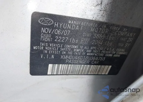 2008 Hyundai Elantra Gls/Se из США, поврежденный, VIN KMHDU46D18U359753